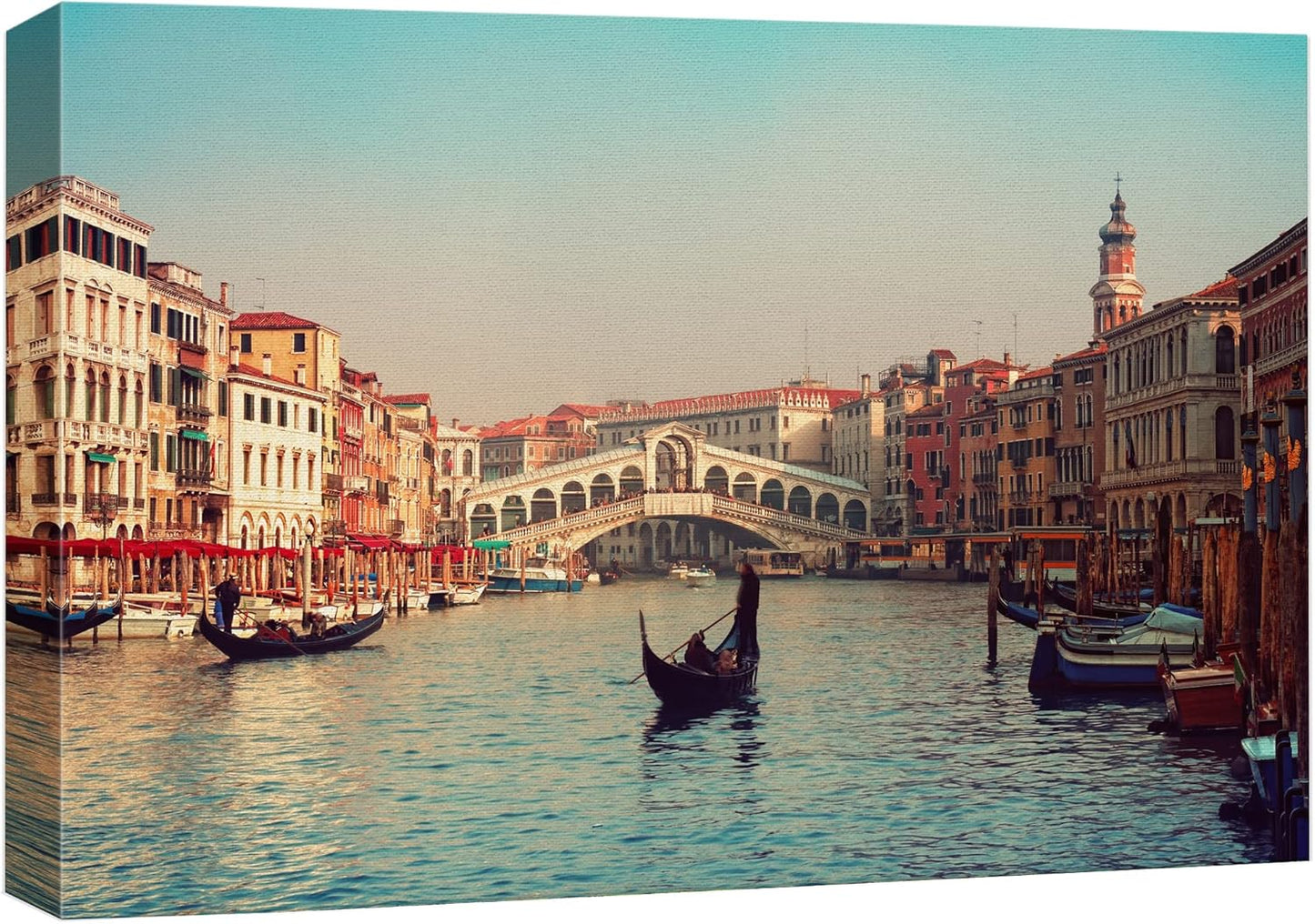 wall26 - Canvas Prints Wall Art - Rialto Bridge and Gondolas in Venice. | Modern Wall Decor/Home Decoration Stretched Gallery Canvas Wrap Giclee Print. Ready to Hang - 16" x 24"