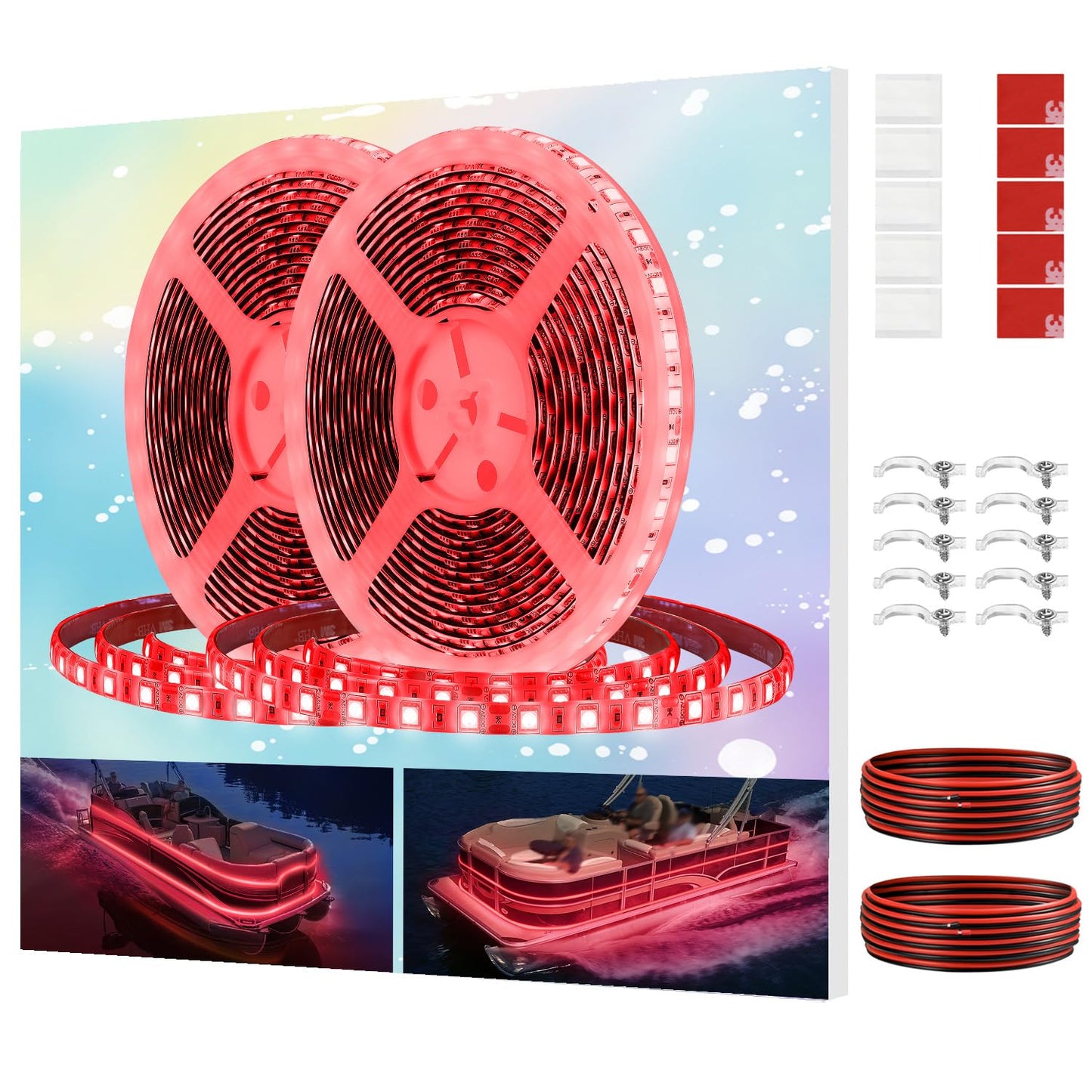 Vbakor Pontoon Boat Led Strip Lights  12V 32.8Ft Red Waterproof Marine Led Light Boat Interior Light  Boats Deck Hull  nel Lights  Night Fishing Lighting For Bass  Jon  No Battery