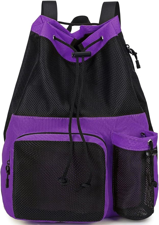 Lohol Large Mesh Drawstring Backpack with Shoe Bag, Durable Swimming String Sack with Handle for Sports Gym Yoga Beach Travel