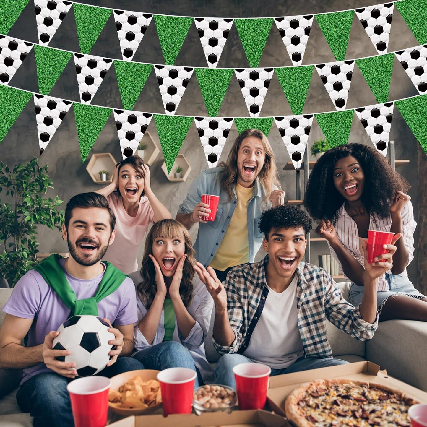 Jetec 5 Pcs 49 ft Soccer Party Decorations Pennant Banner Theme Triangle Flags Garland Bunting Banner for Soccer Fans Outdoor Indoor Home Sport Birthday Party Decorations Supplies