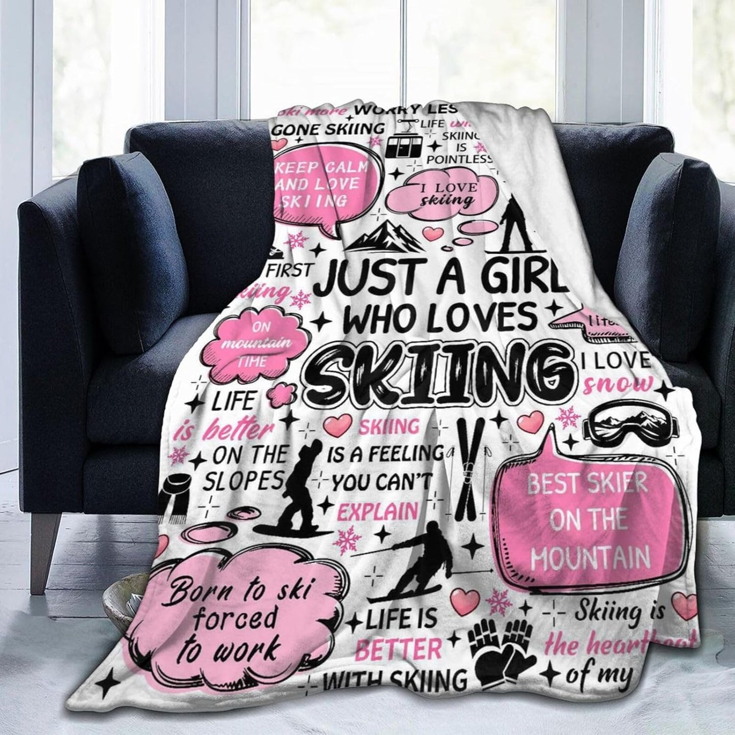 Skiing Blanket Soft Flannel Ski Themed Throw Blankets Sports Throw Blanket Bedding Decor Gifts for Women Men Boys Girls Adults 50"X40"
