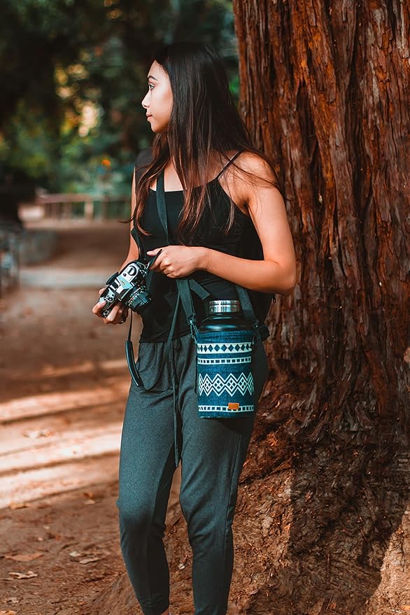 Water Bottle Holder w/Strap | Bottle Sleeve Carrier for Walking, Backpacking | Hydro and Iron Flask Sling Bag | Bottle Protector for Beer Water Coffee Wine | Camping Accessories (64 oz, Laguna Blue)