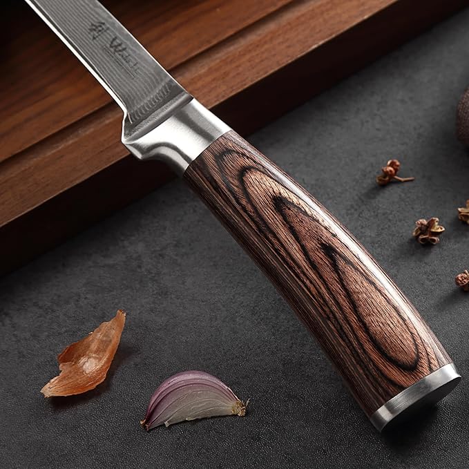 Wakoli EDIB Damascus Boning Knife – 5.7-Inch Precision Blade | Professional Kitchen Knife with VG10 Core, Ergonomic Pakkawood Handle – Ideal for Deboning & Trimming