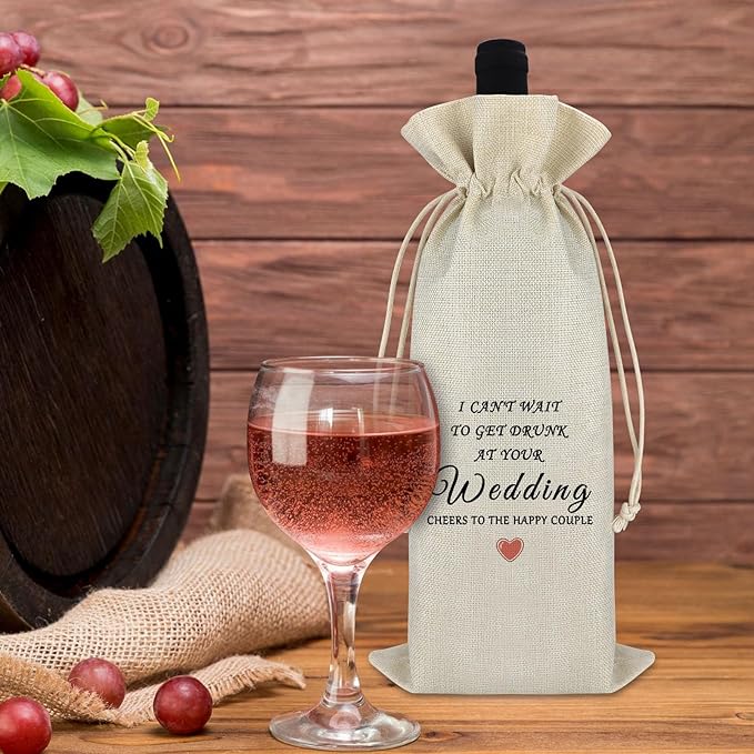 Wedding Gift Bridal Shower Gift for Friends Bridesmaid Proposal Wine Bag Engagement Wine Gift Bags for Bride Groom Funny Burlap Wine Wrap Bags Congrats Gift for Newlyweds Bestie Wine Bottle Cover