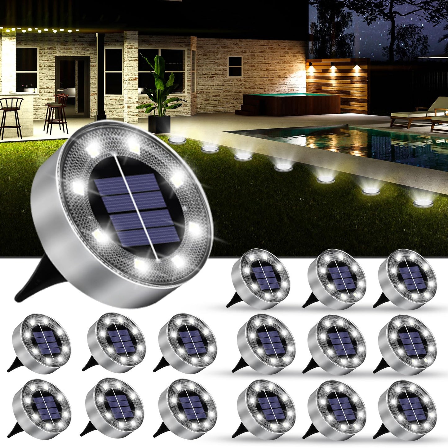 Solar Lights Outdoor 16 Pack  Solar Garden Outdoor Waterproof Pathway Lights Bright In-Ground Light Outdoor Lighting Decor For Lawn  Patio  Yard  Driveway  Step And Walkway White Light