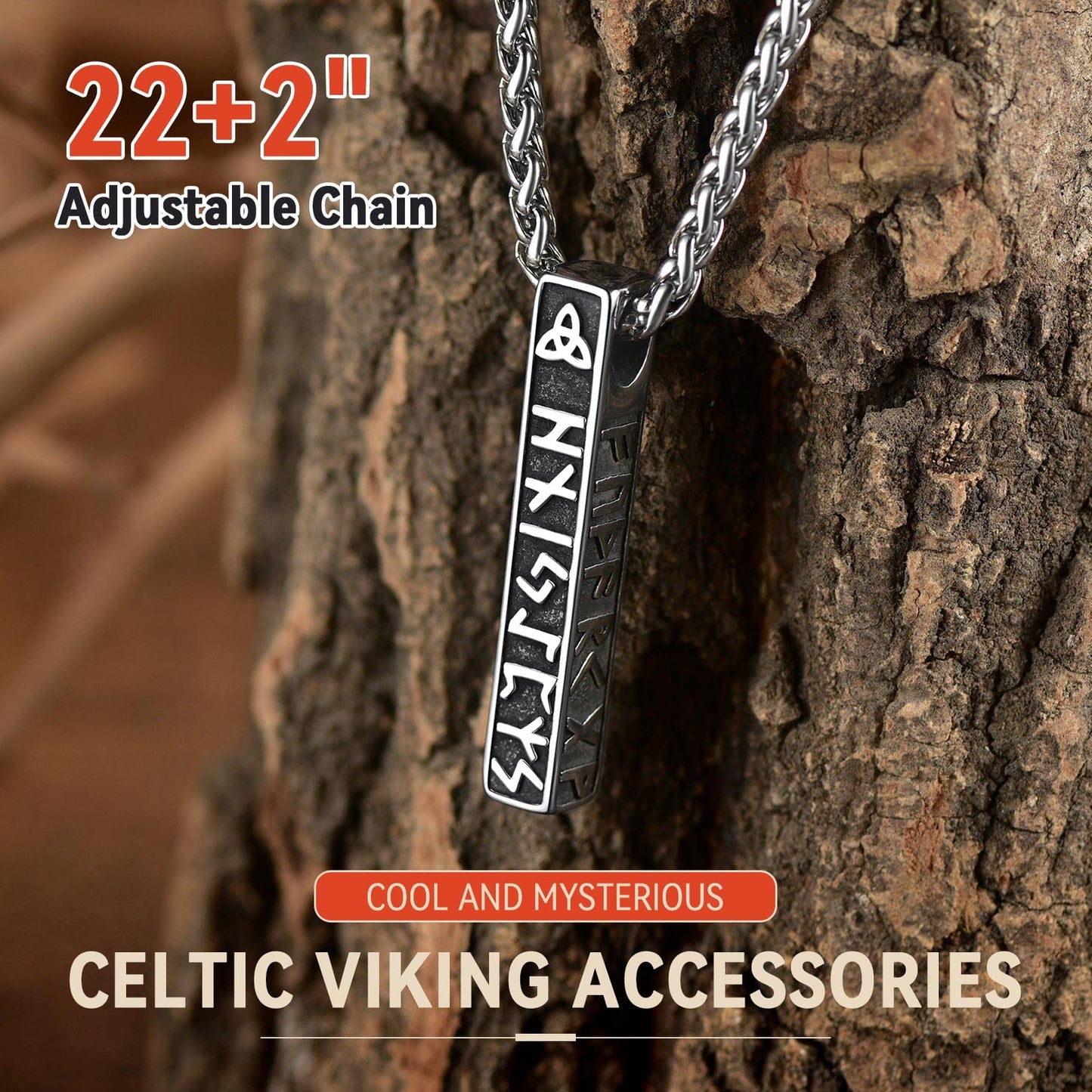 FaithHeart Nordic Rune Pendant Necklace Leather Chains Vertical Bar Viking Runes Pendant for Male