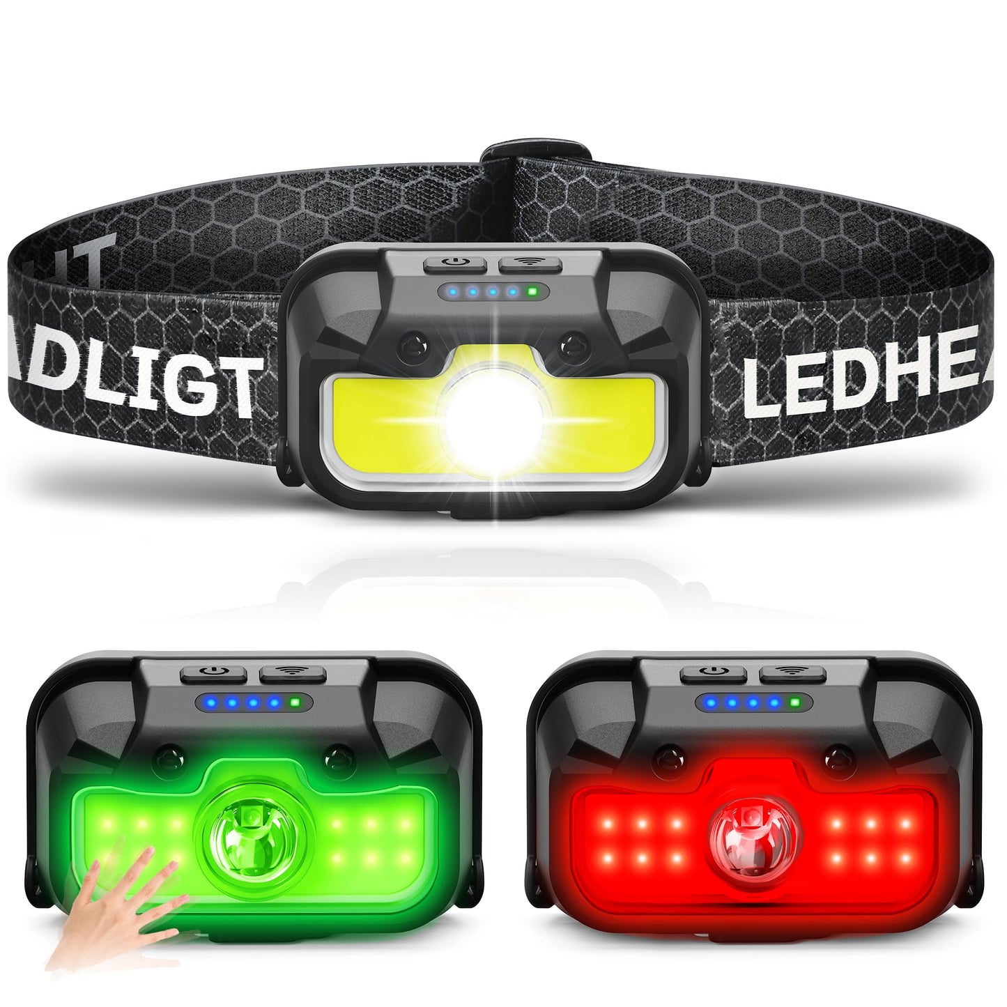 Hokoiln Rechargeable Headlamp, 1300 Lumen, 14 Modes, Waterproof, Motion Sensor, Cool Black, Model Yh-1313-Ck-Us, 1 Pack