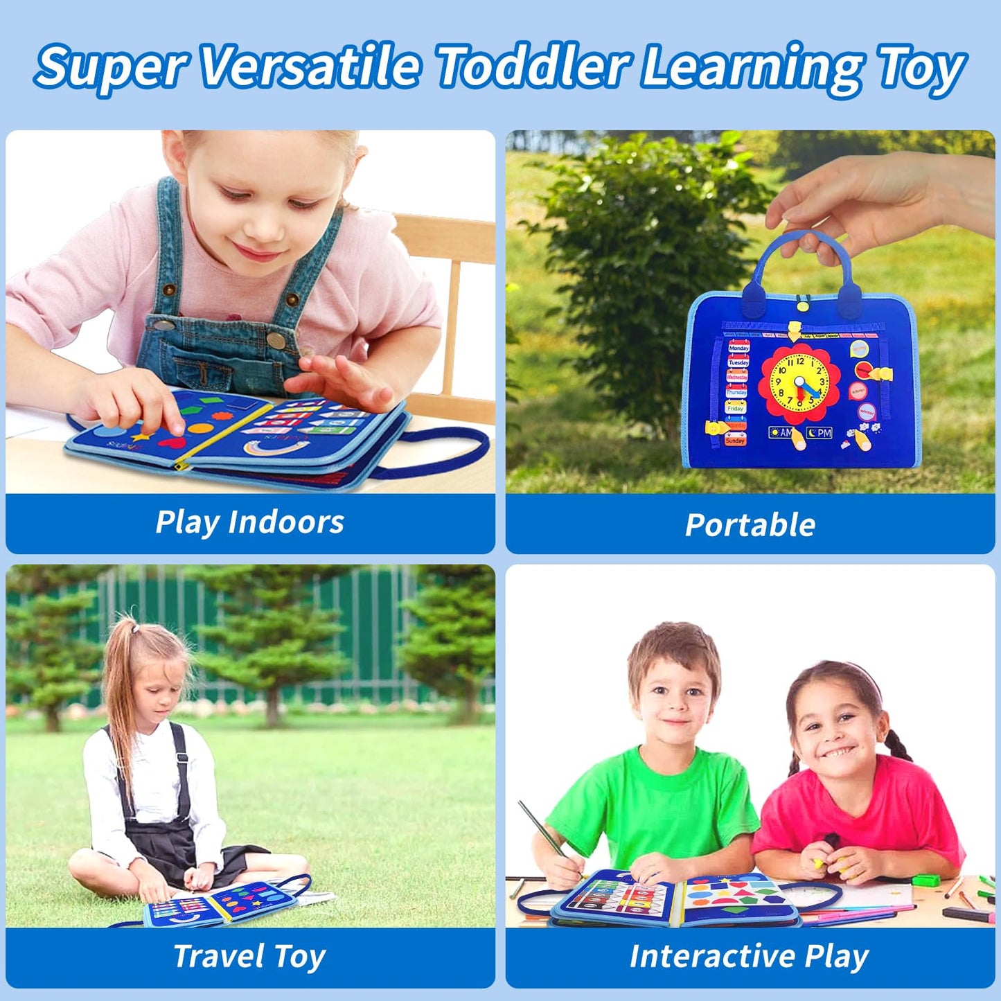 Soupost Montessori Busy Board for Toddlers Children's Sensory Toys, Buttons & Laces Develop Fine Motor Skills Travel-Friendly Learning Activity Board, for Kids