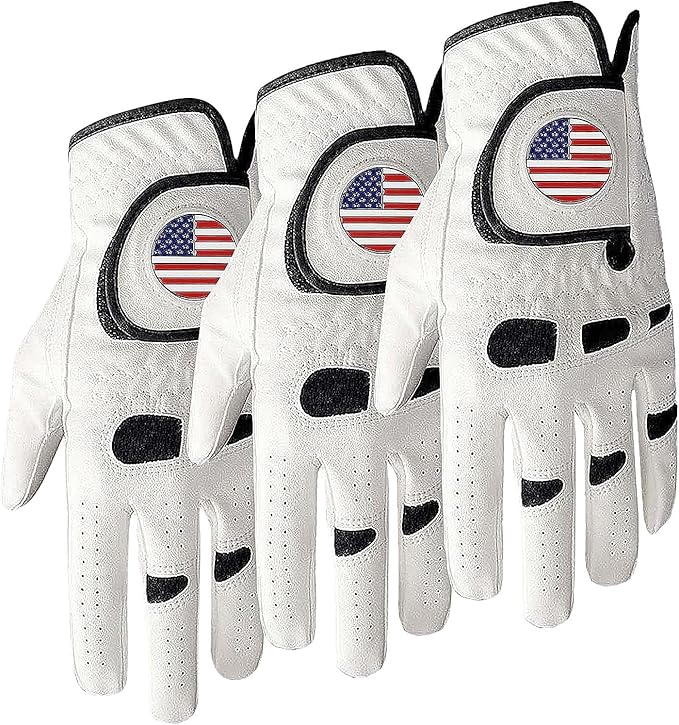 Golf Gloves Men Left Hand Right Handed Golfer 3 Pack with Ball Marker Soft Leather Weathersof Grip Mens Glove Size S M ML ...
