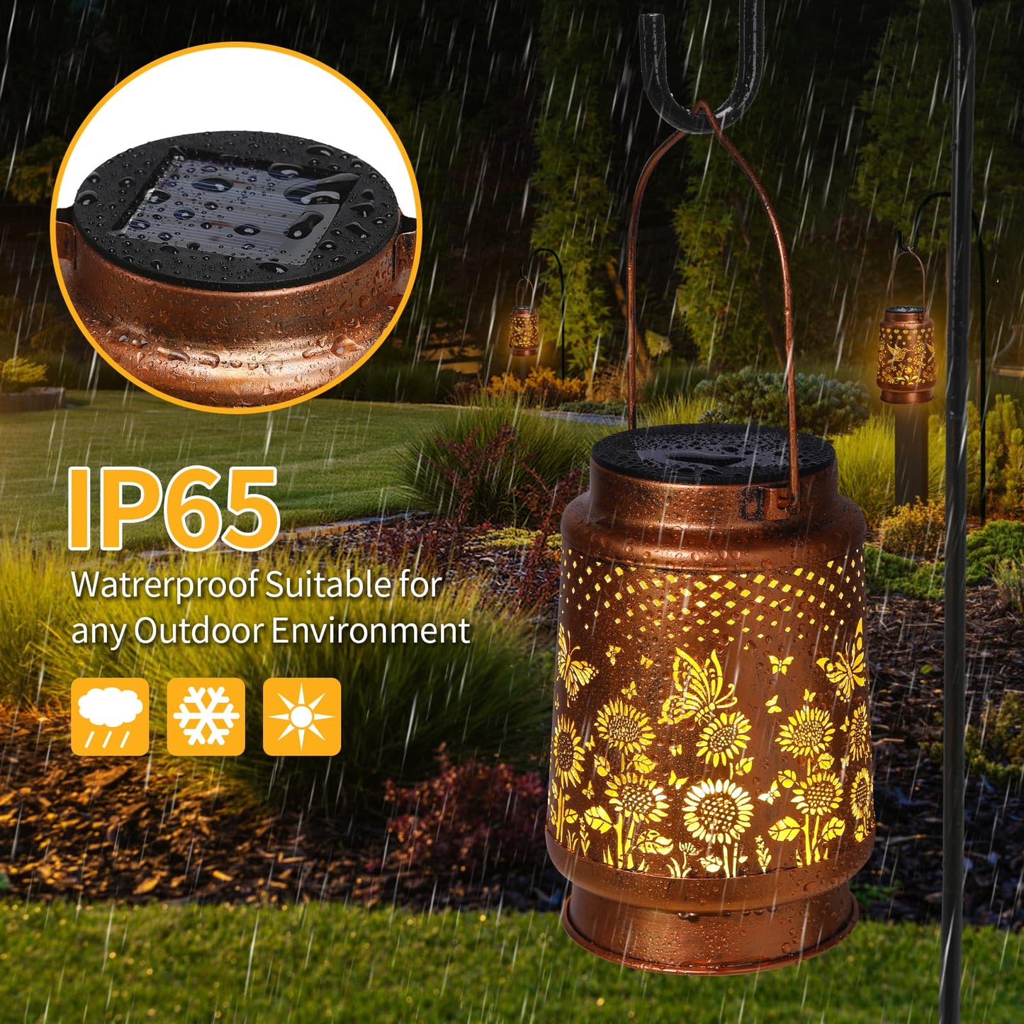 Kaakuuki Solar Lanterns Outdoor Waterproof Metal LED Garden Light, Butterfly, Bronze Color, Model HW11