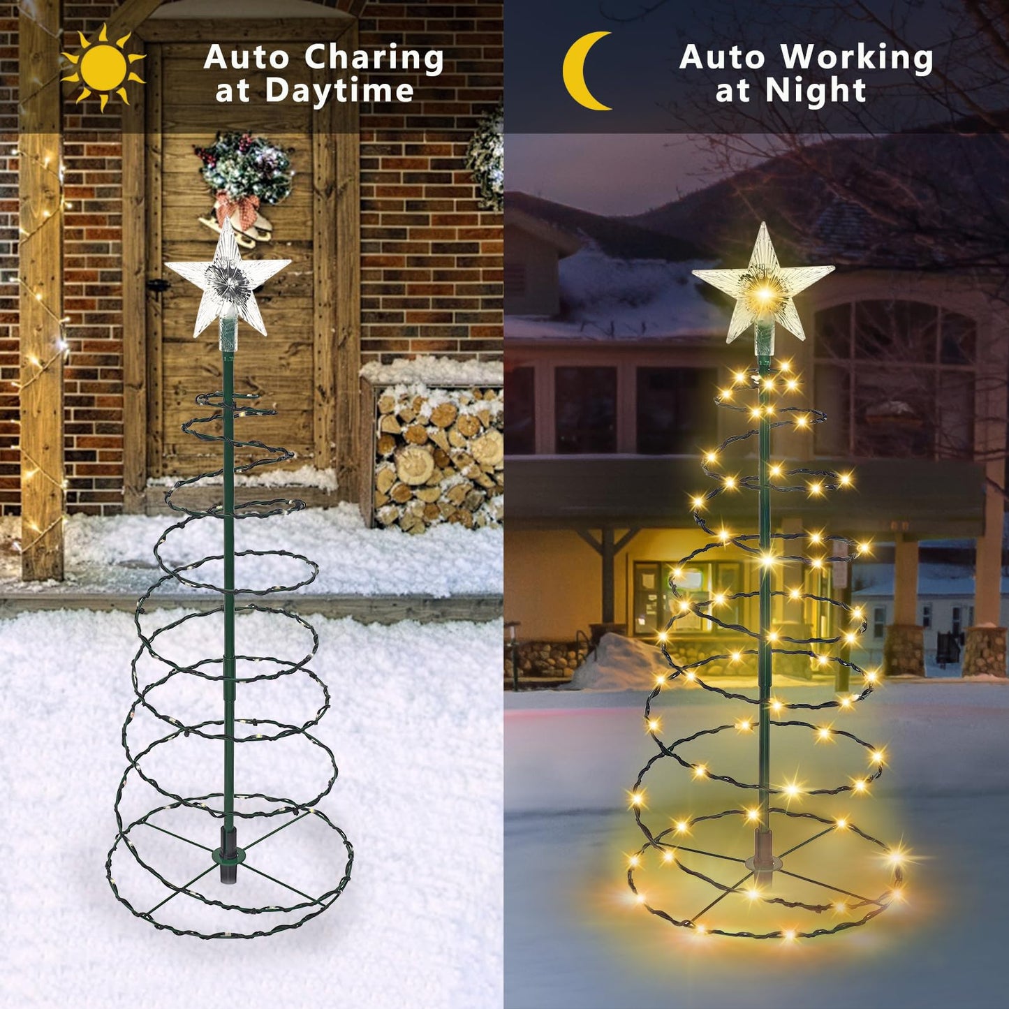 Outdoor Christmas Decorations  2 Pack 20   Spiral Solar Christmas Tree Lights  8 Modes Solar Pathway Lights  Waterpoof Light Up Prelit Xmas Tree For Garden Patio Yard Walkway Driveway(Warm White)
