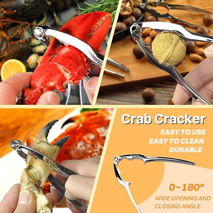 Crab Crackers and Tools，21-piece Seafood Tools Set includes 4 Crab Crackers, 4 Lobster Shellers, 4 Lobster Forks/Picks, 4 Crab Forks/Spoons and 4 Seafood Scissors in 1 Storage Bag - Nut Cracker Set