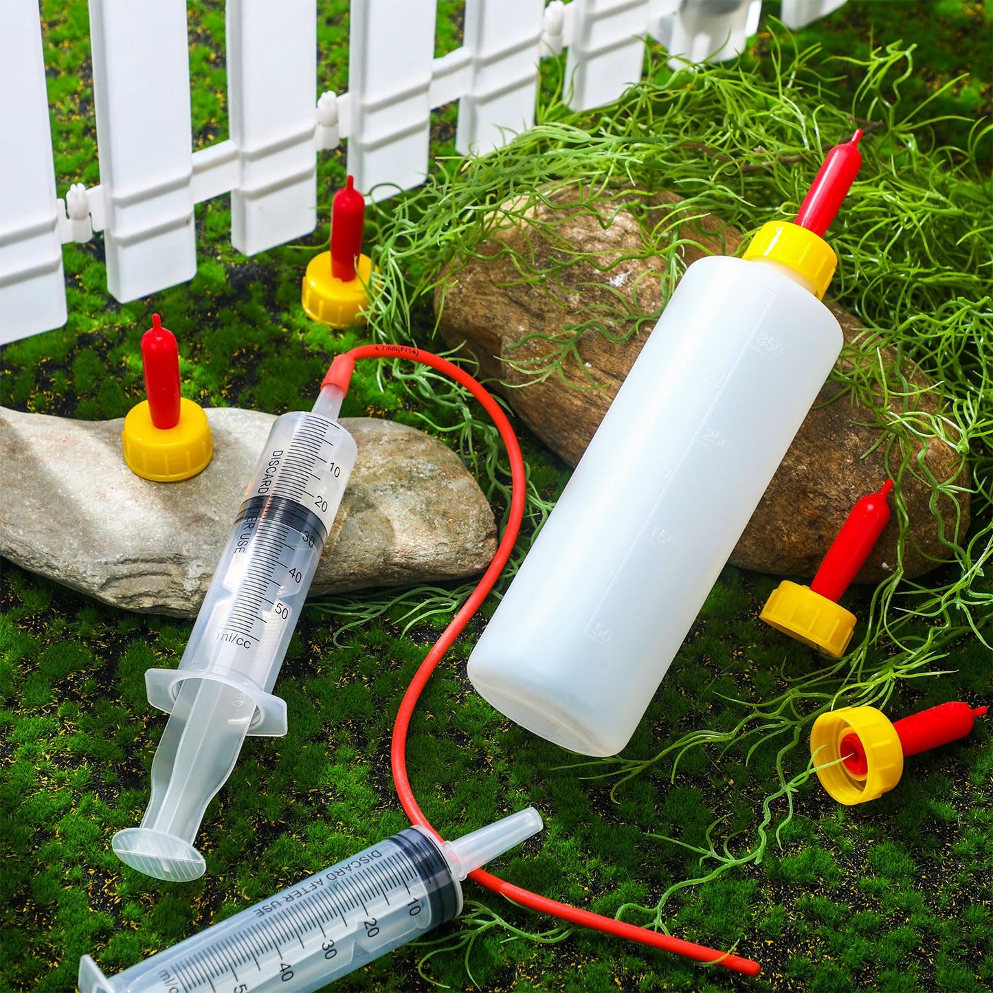 Havawish Lamb & Goat Bottle Kit - 18 Pcs, 2 x 400ml Lamb Bottles, 12 Animal Milk Drink Nipples, Goat Feeding Tube Kit