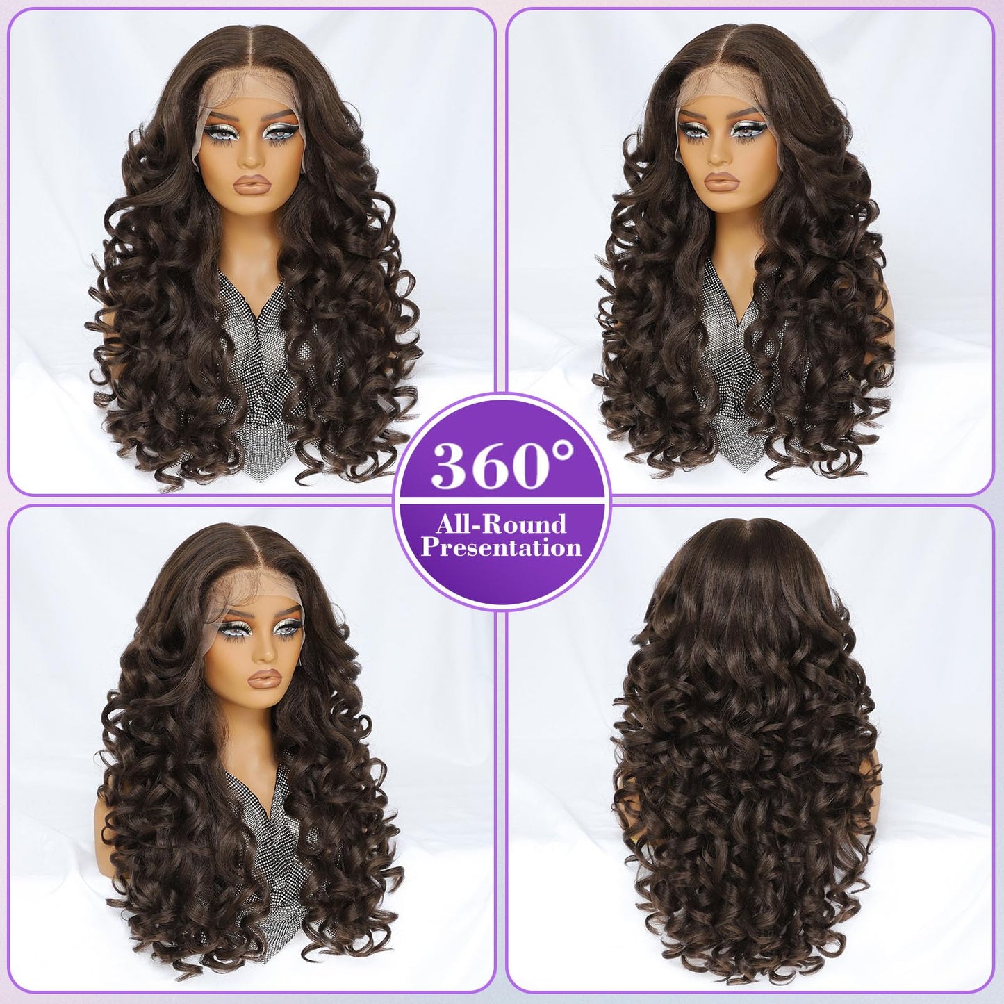 Felek Chocolate Brown Lace Front Wig Synthetic 13x6 Loose Wave HD Transparent Lace Frontal Wigs Pre Plucked Wear and Go Glueless