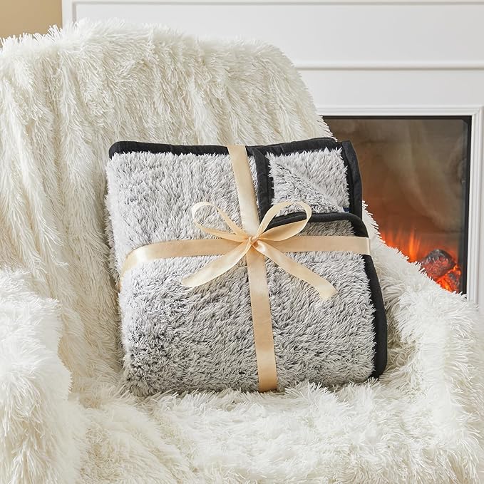 EMME Fuzzy Blanket Soft Fleece Throw Blankets for Women, Fluffy Sherpa Throws(Black,60"x80")