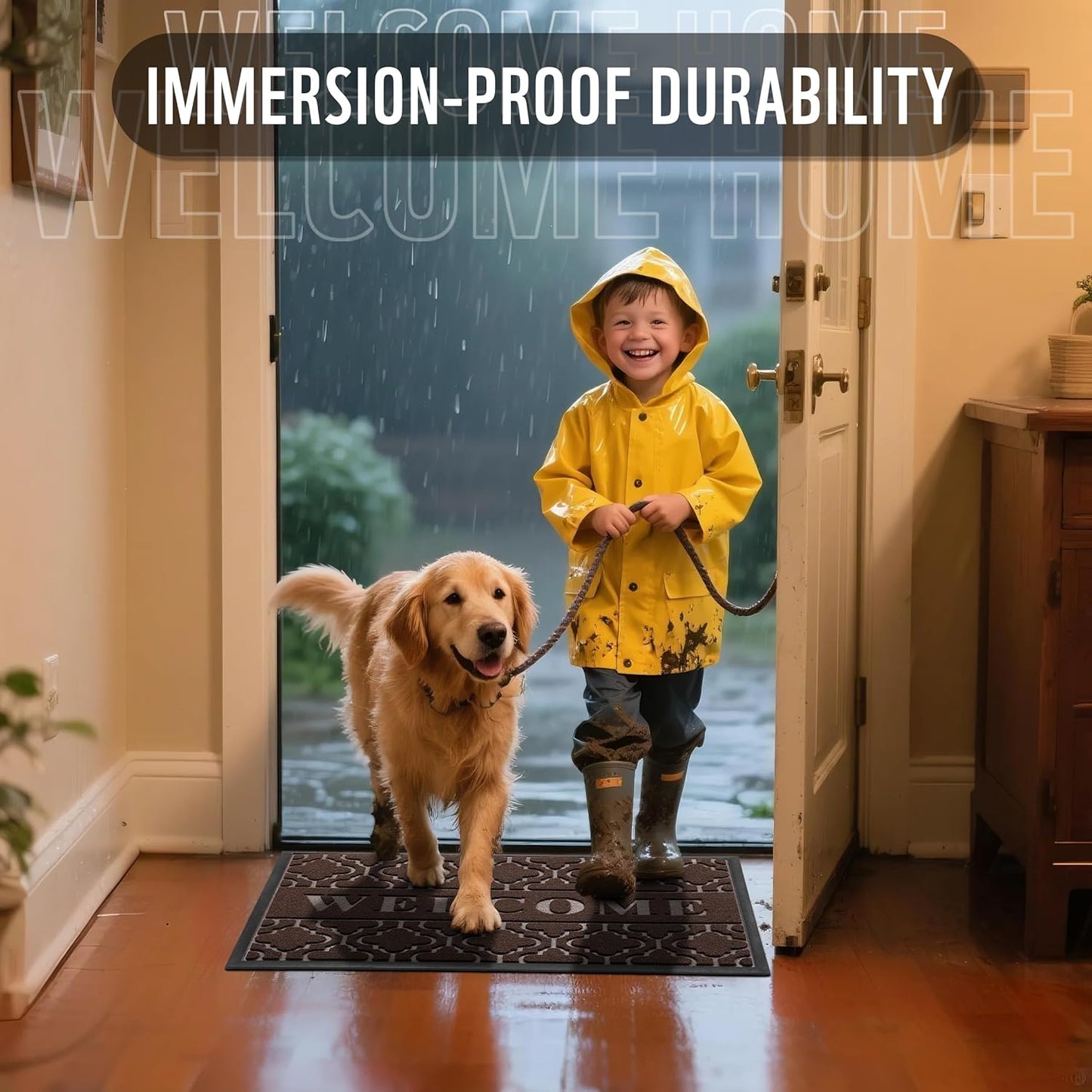 Yimobra Welcome Matt Outdoor Indoor 29.5x17, All-Weather Waterproof Front Door Mat Outside Entrance, Non-Slip Low Profile Porch Patio Doormat, Brown