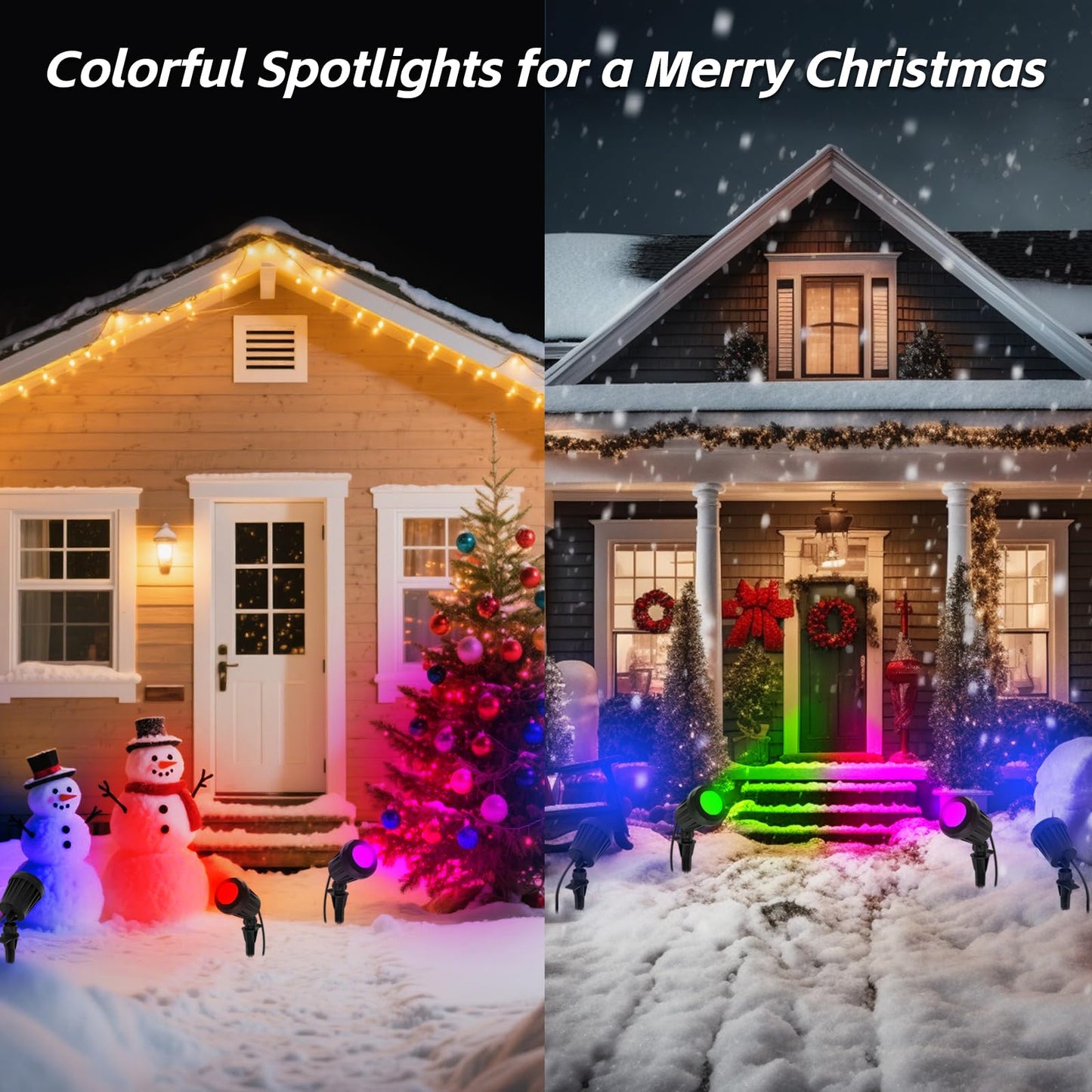 Holeva Halloween & Christmas Outdoor Spotlight  6500K Cool White Led Landscape Lighting With 4 Lenses (Rgb Purple)  Ip67 Waterproof  120V Plug-In For Yard  Garden Tree Holiday Decor(4 Pack  Black)