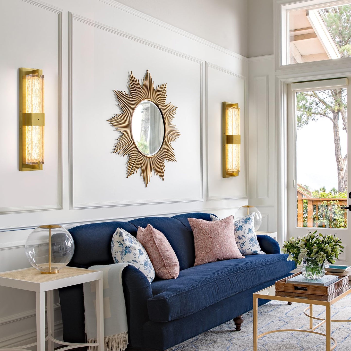 Battery Operated Resin Wall Sconce - Wireless Rechargeable Gold Wall Light Dimmable Led Remote Wall Sconces Lighting Modern Cordless Brushed Brass Vanity Light Fixture For Living Room Bedroom Bathroom