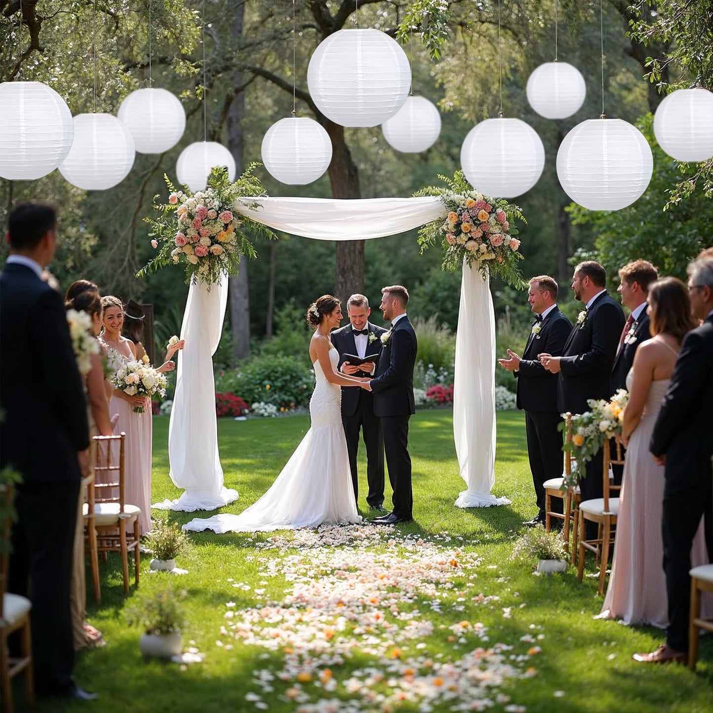 Lihao 10Pcs White Paper Lanterns - Decorative Chinese Lanterns For Weddings, Parties, Baby Showers - Sizes: 6, 8, 10, 12