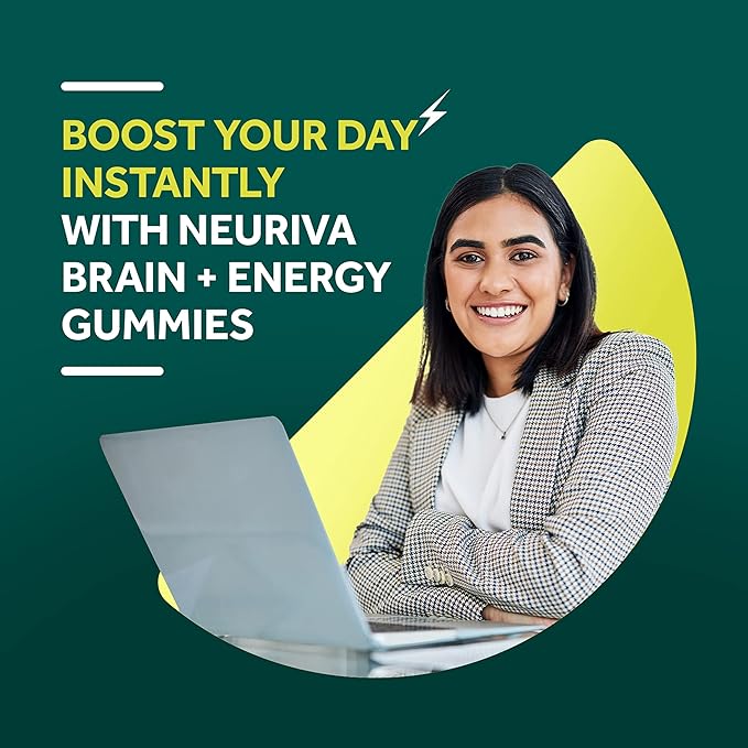 NEURIVA Brain + Energy Gummies, Nootropic Brain Supplements for Focus and Concentration with Neurofactor, Vitamin B12 & Caffeine for an Energy Boost*, 75ct Natural BlackBerry