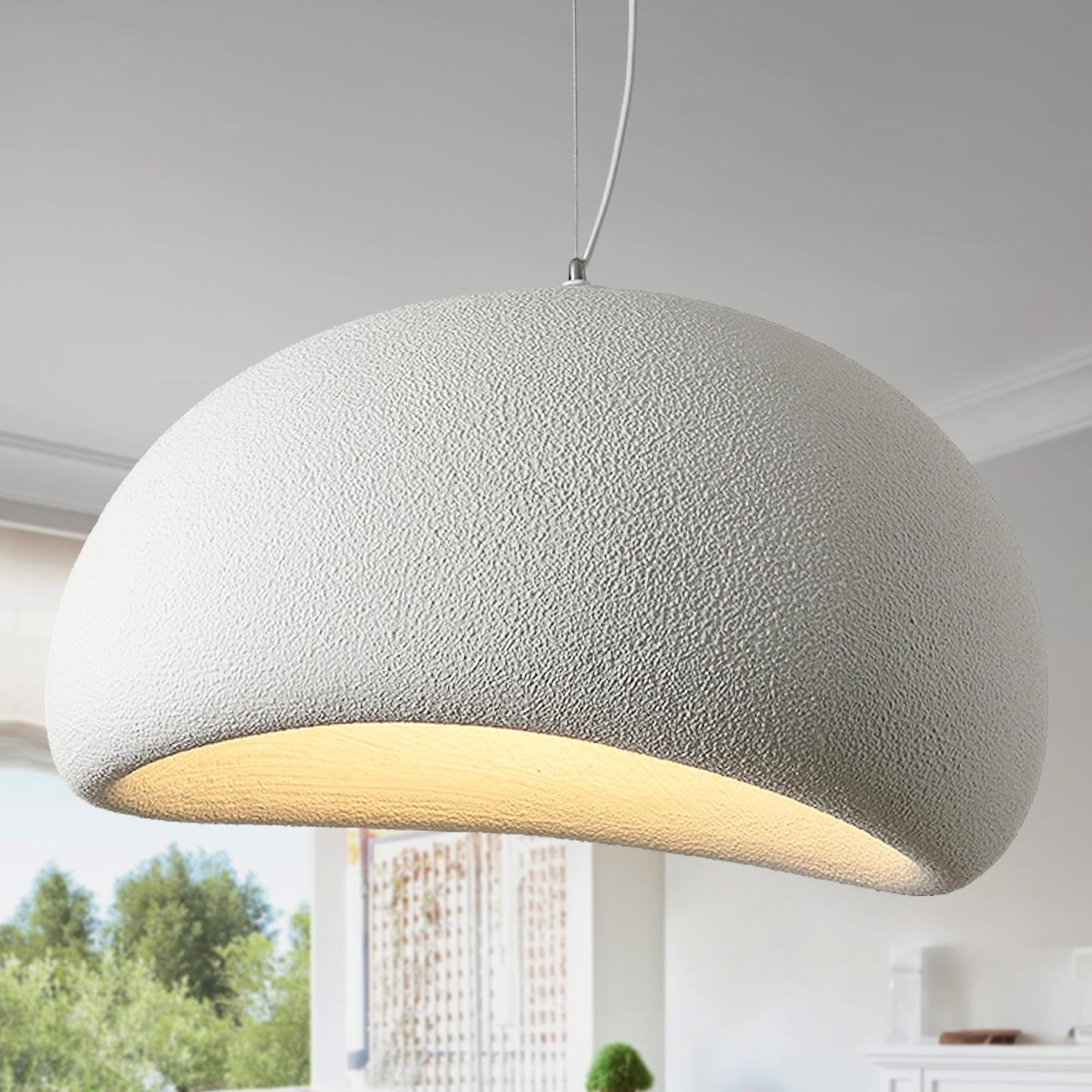 Fivemengo 23.6in Large Wabi Sabi Pendant Lights Kitchen Island Lighting Fixture Ceiling Mount White Modern Japanese Lamp Japandi