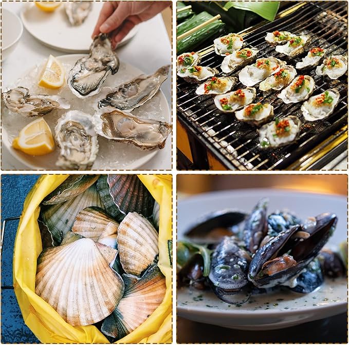 Tarpop 16 Pieces Oyster Shucking Knife Set 8 Stainless Steel Oyster Shuckers Bulk 8 Level 5 Protection Cut Resistant Gloves Seafood Opener Tool Kit for Clam Pearl Shell Shucking