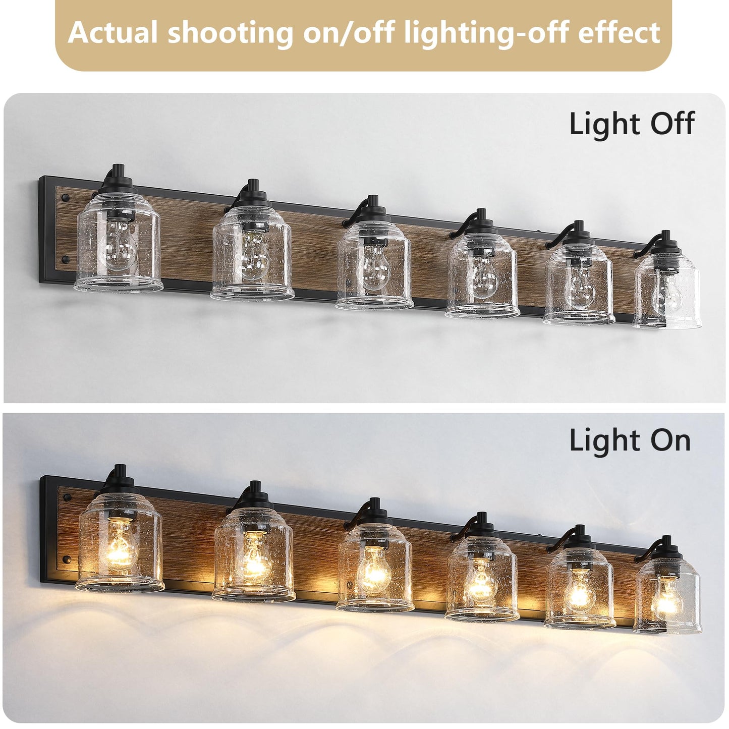 Yklitg Vanity Lights For Bathroom Large 48 Inch  Farmhouse Rustic Vanity Light With Bubble Glass Shades  Brown 6 Light Bathroom Lighting Fixtures Over Mirror  Bath Wall Sconce Home Decor