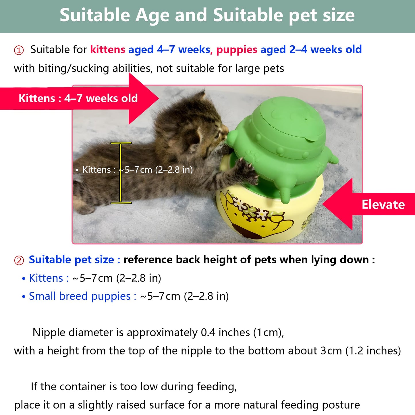 Newborn Puppy and Kitten Feeder, Milk Feeding Bowl - 4-Nipple Design for Easy Nursing of Small Pets,Green