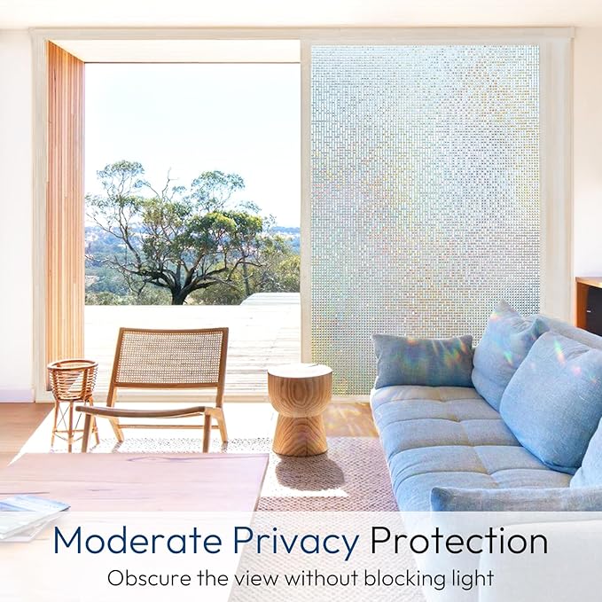 rabbitgoo Window Privacy Film Stained Glass Window Film, Mosaic Rainbow Decorative Glass Cling, Removable Static Cling Tint UV Blocking, Non-Adhesive Privacy Covering for Home, 23.6 x 78.5 inches
