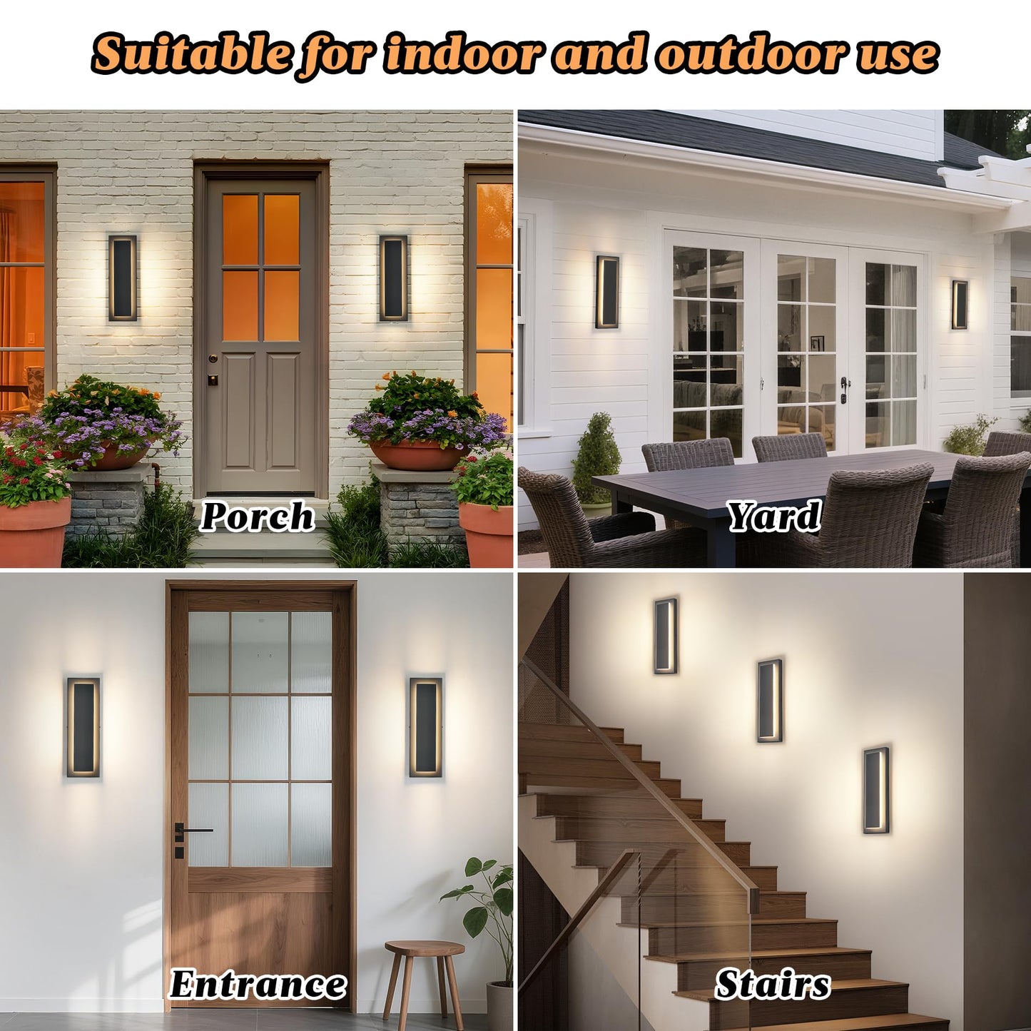 Zsmaiku 4 Packs Modern Exterior Lighting Fixtures  Black Led Outdoor Porch Wall Light  16 In Long Outside Lights For House  Front Door  Patio  Waterproof Outdoor Sconce Lights  3000K Warm White 12W