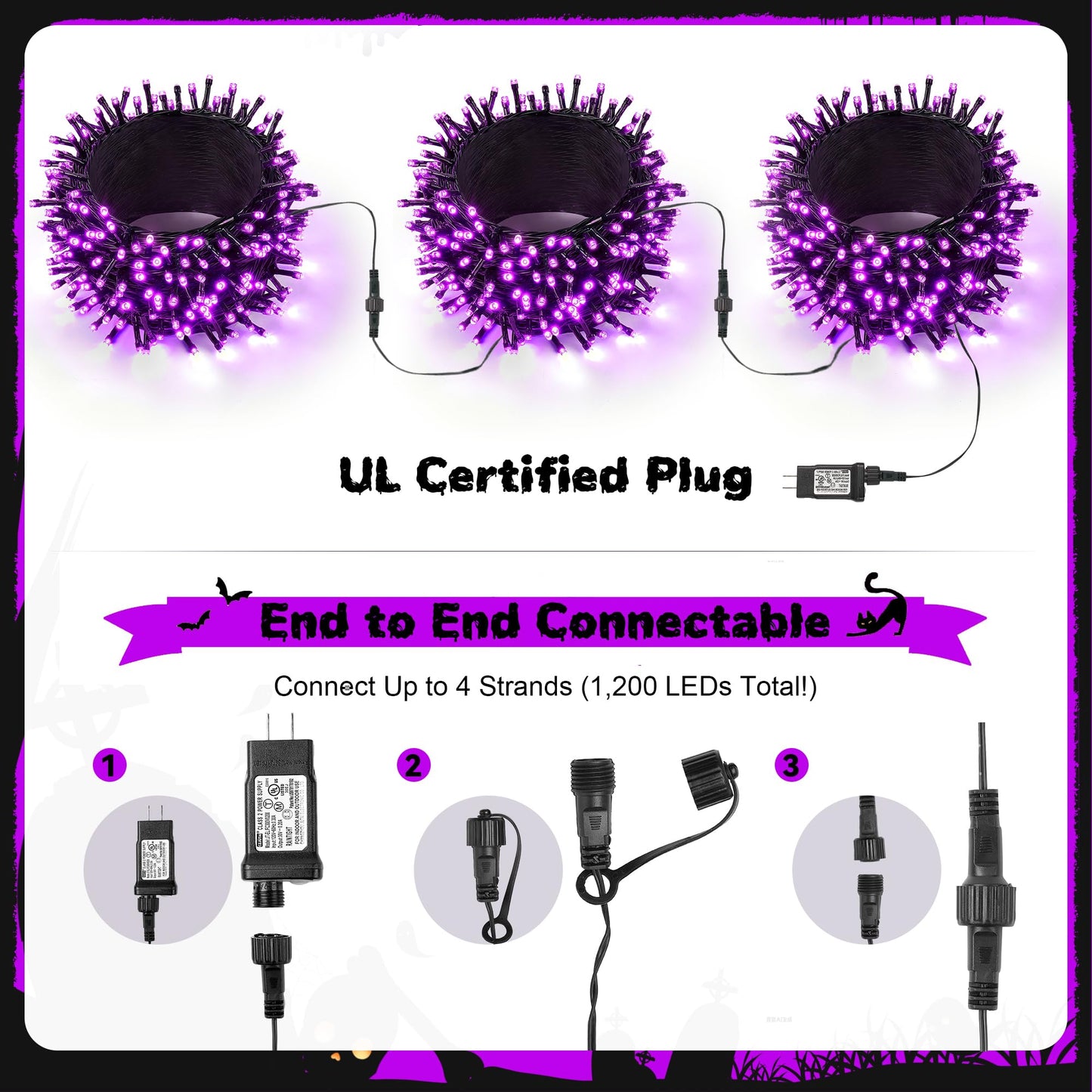 Wbao Halloween Lights 300Led 108Ft  Super Bright Led String Lights With Ul Certified  8 Lighting Modes  Timer  Connectable  Memory & Waterproof For Indoor Outdoor Halloween Decorations  Purple