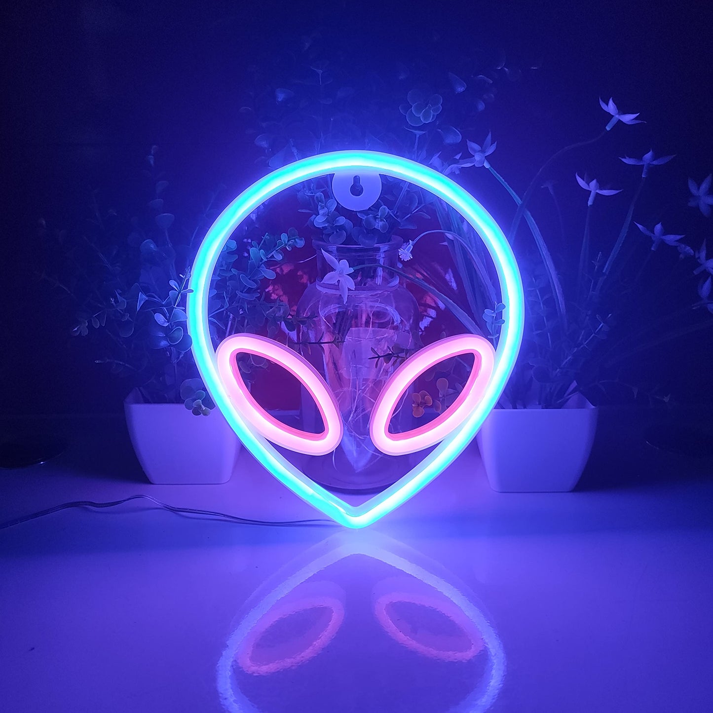JYWJ Alien Neon Light - USB & Battery Powered LED Sign, Blue+Pink, Model JY-AL-BP01, Perfect for Home & Business Decor