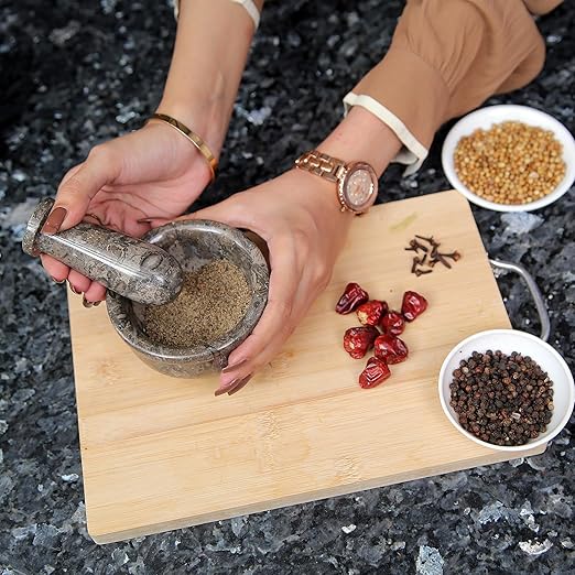 Exquisite Marble Mortar and Pestle Set - Your Ultimate Kitchen Essential for Grinding Spices, Making Guacamole, Salsa, Pesto, and Crushing Pills (Oceanic, Bowl Shape (4"))