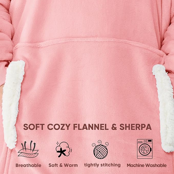 yescool Wearable Blanket Hoodie, Flannel Sherpa Fleece Blanket Sweatshirt for Adults Women Men,One Size Fits All