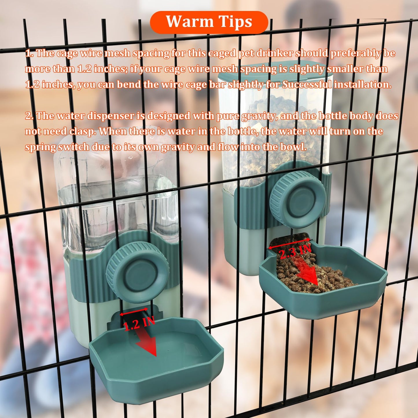Chebet Automatic Gravity Pet Feeder Water Dispenser with Adjustable Hanging Hook - Large Capacity for Small/Medium Animals (Guinea Pigs, Cats, Rabbits, Hedgehogs, Ferrets) (Blue)