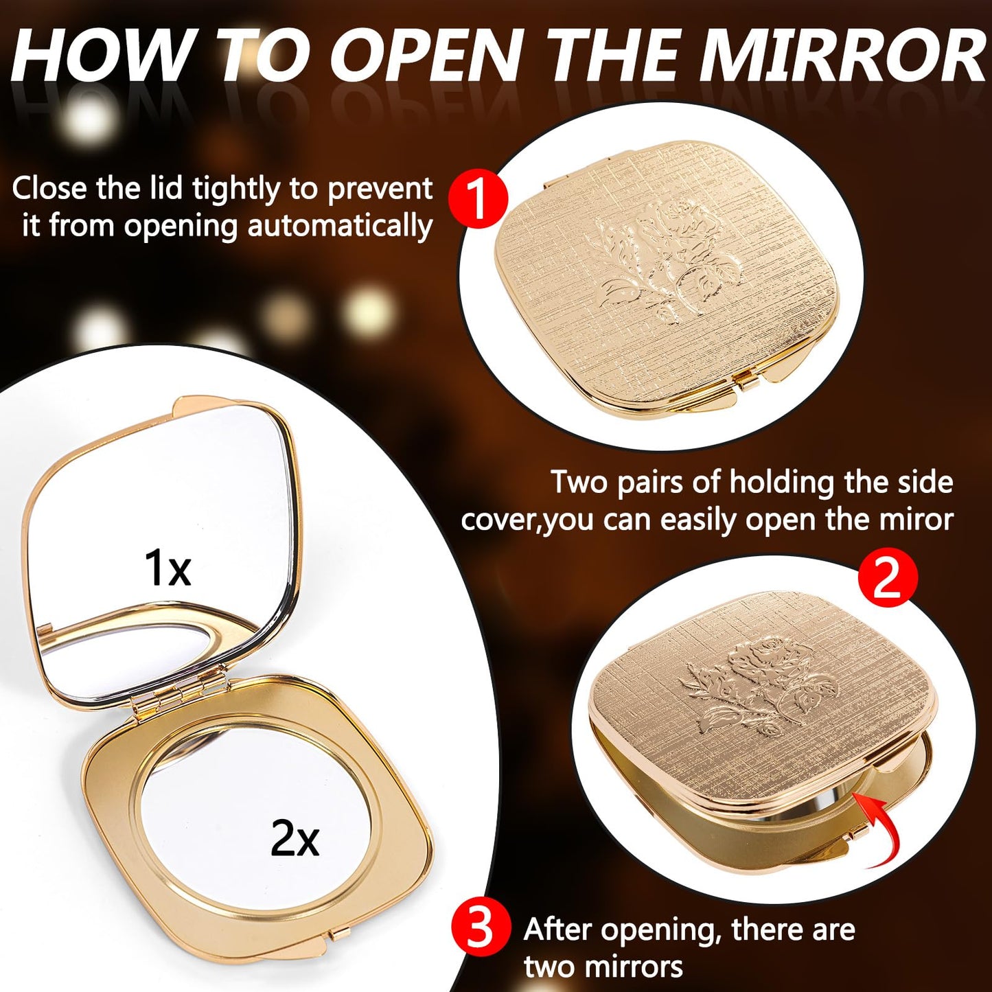 LIKSANGMETALS Travel Small Compact 1X/2X Mirror - Handheld, Foldable, Lightweight - Mini Pocket Magnifier for Wallet - Square 3.