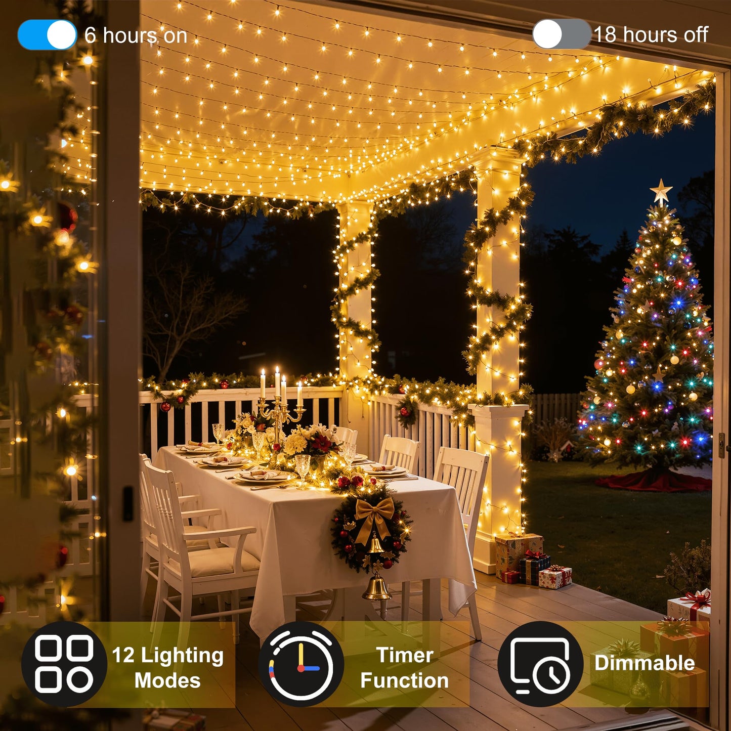750Led Christmas Lights Outdoor Use  240Ft 12 Modes Warm White Led String Lights With Timer Dimmable  Waterproof Christmas Tree Lights For Xmas Patio Yard Fence Balcony Garden Decor Warm White
