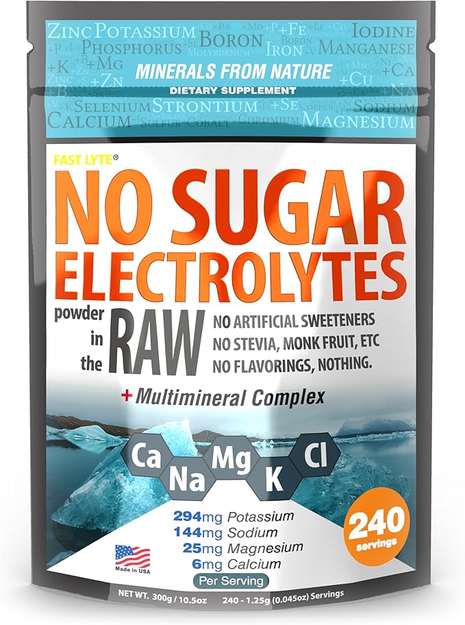 FAST LYTE No Sugar Electrolytes Powder in The Raw | Mix in Coffee, Soup, Juice, Water, Smoothies, Broth, Anything | No Swe...
