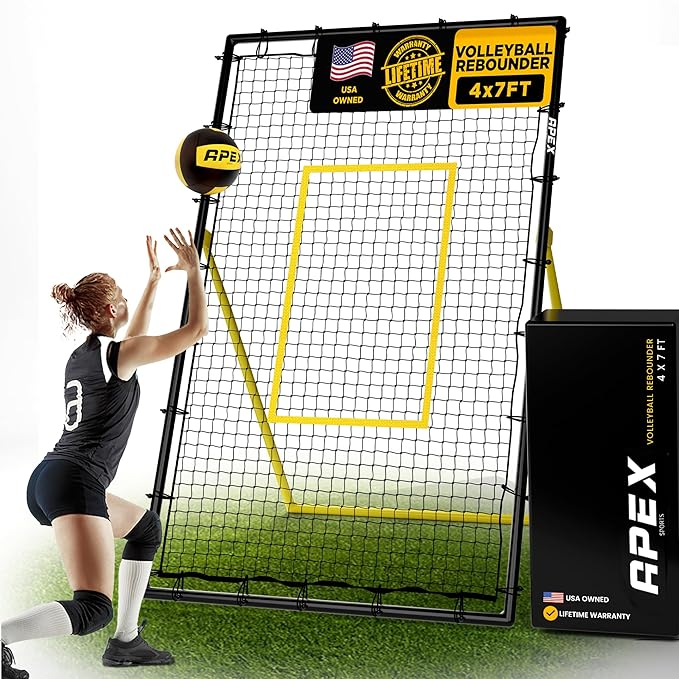 Apex Sports Adjustable Volleyball Rebounder Net 7x4 ft – Bounce Back Training Equipment with Angle Customization for Pract...