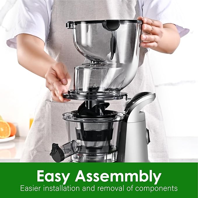 Cold Press Juicer Machines, Kitchen in the Box Slow Masticating Juicers Machine,3.26inch Large Wide Feed Chute Fit Whole Fruits & Vegetables,BPA Free,Easy to Clean (Bright Silver)