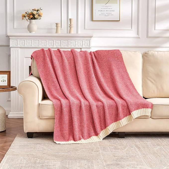 CozeCube Melange Blanket, Ultra Soft Christmas Red and White Throw Blanket, Warm Cozy Knit Fuzzy Plush Reversible Throw for Couch Bed Sofa, 60"x80"
