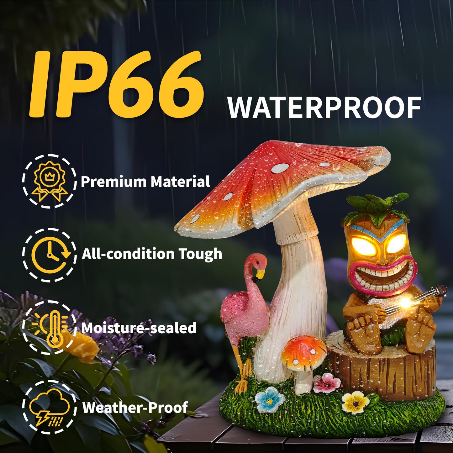 Cffownug Solar Tiki Outdoor Statues: 8.3 Funny Tiki Bar Decor With Solar Light Outside Decoration For Lawn Yard Patio Garden Gifts For Housewarming (Mushrooms)
