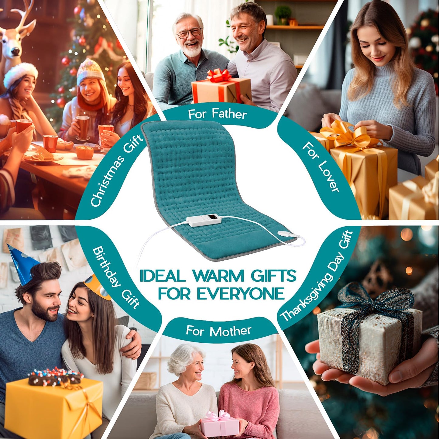 Electric Heating Pad for Back Pain Relief, Large Heating Pads for Body Muscle Pain Cramps Relief, 6 Heating & 4 Timer Setting, Machine Washable, Gift for Grandparents(17'' x 33'')