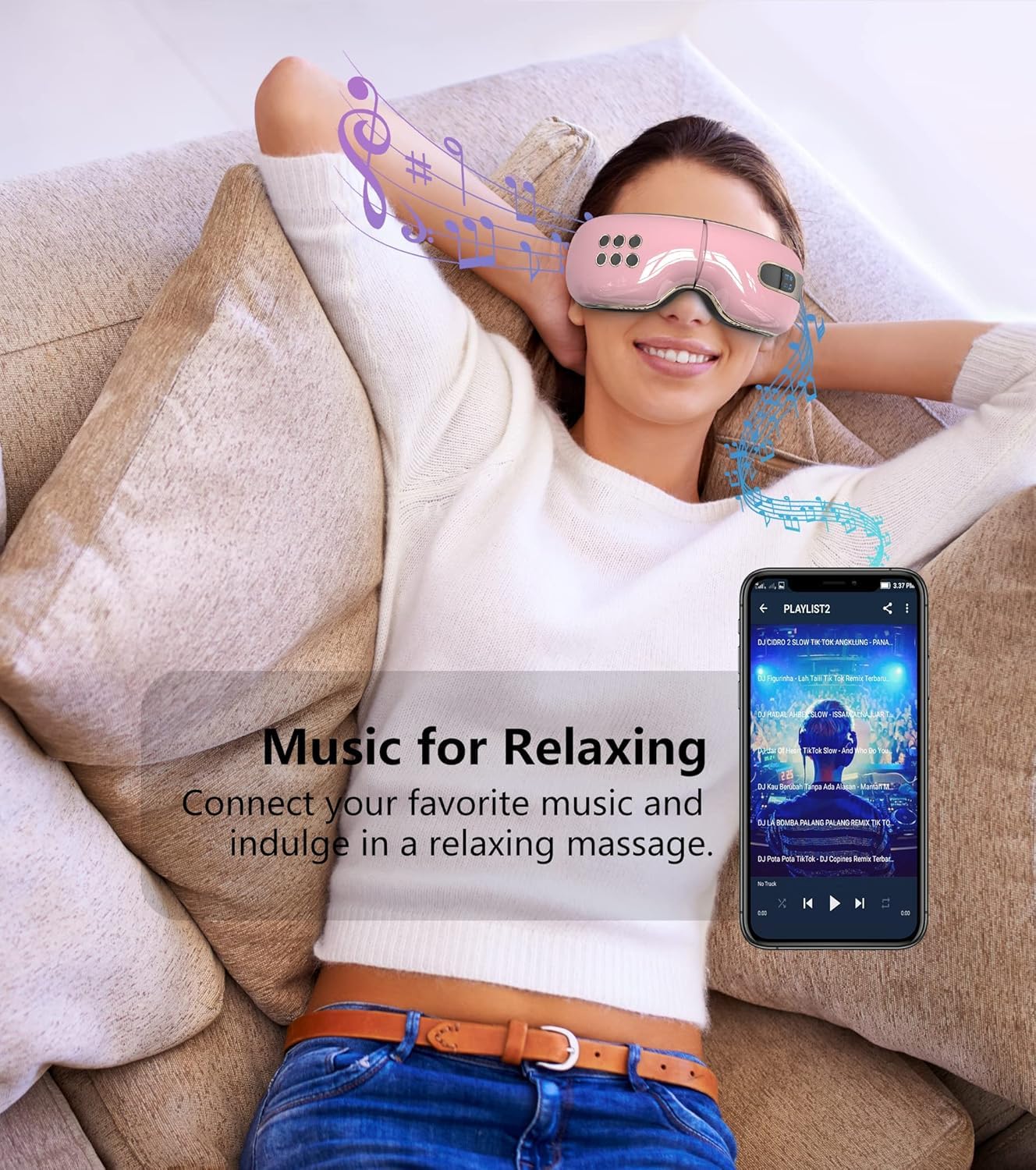 fmlave Eye Massager with Heat and Coolling for Migraines, Dry Eyes, Eye Strains, Eye Massager Mask Heat Cold Tech Bluetooth Music for Sleeping Birthday Gifts for Women Men