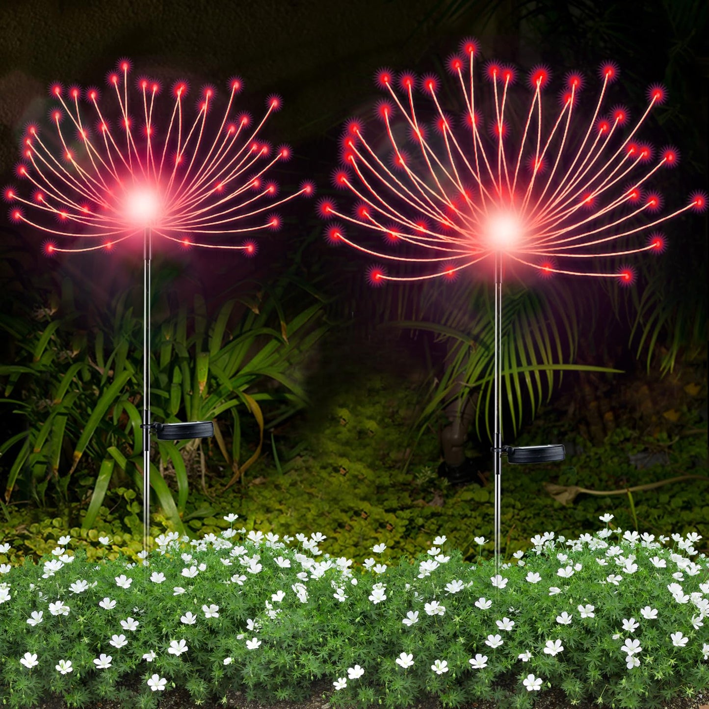 Yotozu 2 Pcs Solar Firework Light  Outdoor Solar Garden Decorative Lights 120 Led Powered 40 Copper Wires String Diy Landscape Light For Walkway Pathway Backyard Decoration Parties Perfect Gifts(Red)