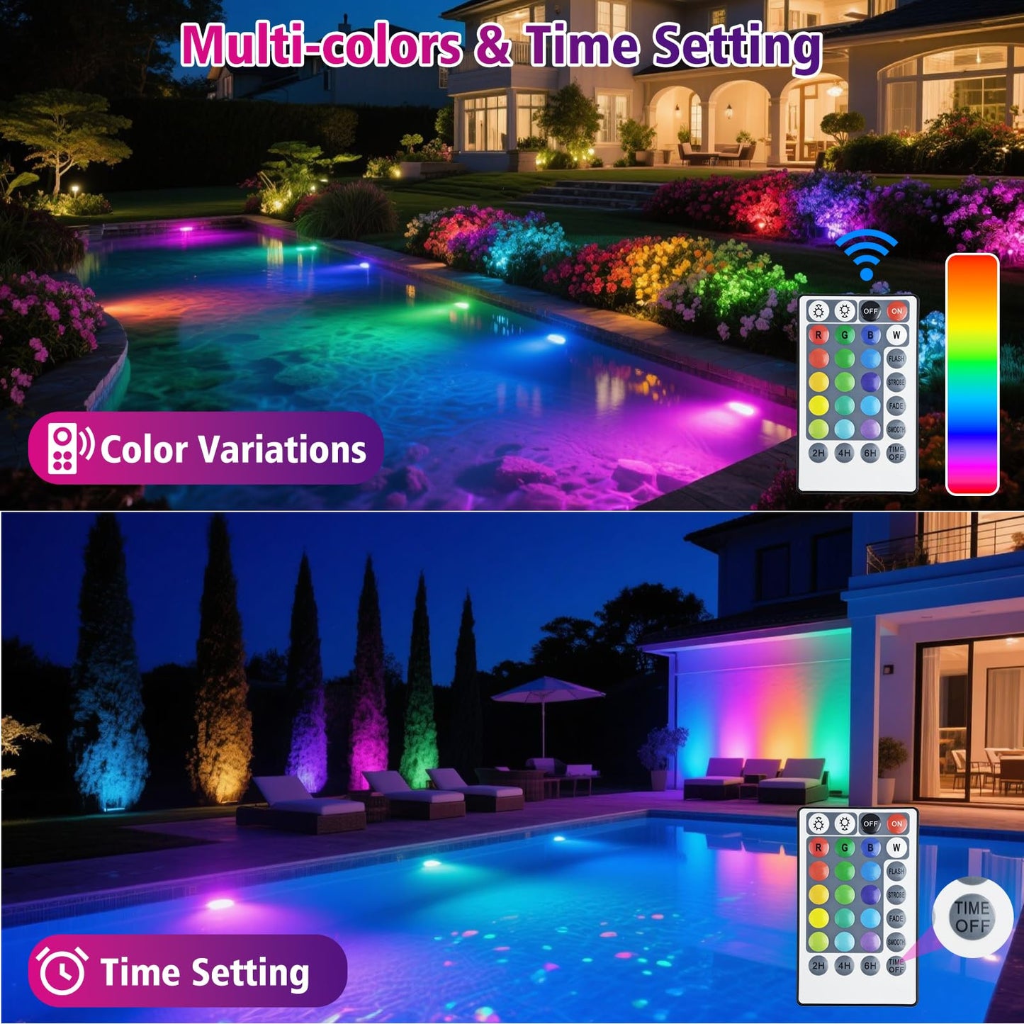 T-SUN LED Pond Light, 5 Head Submersible RGB Lights, Remote Control, Model TS-F2210, Color F2210-RGB, 5-IN-1