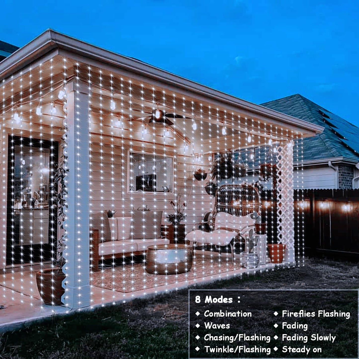 echosari Battery Operated Curtain String Lights, 200 LED, 6.6ft, Waterproof, 8 Modes, Cool White