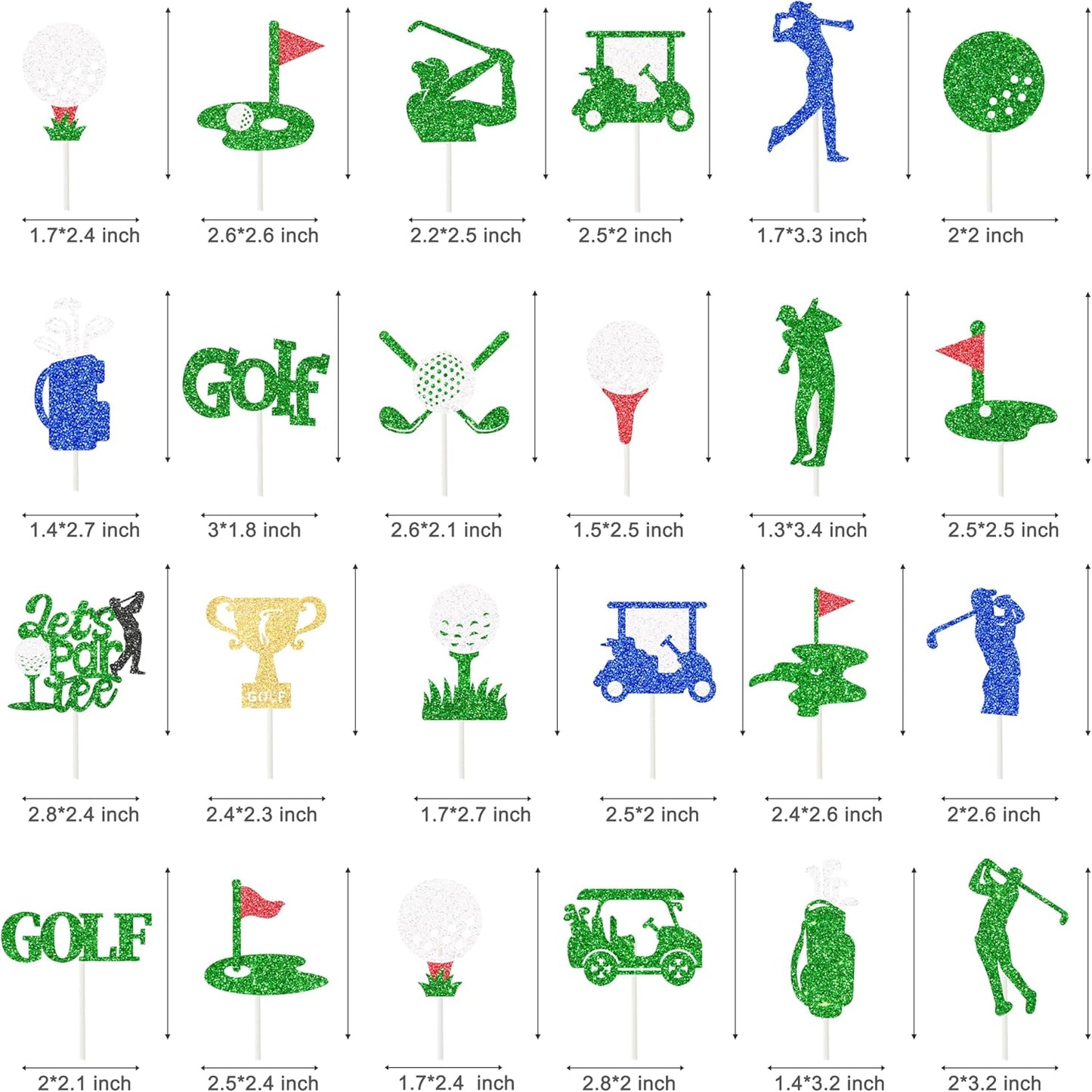 24pcs Golf Party Cupcake Toppers Golf Ball Cupcake Toppers Sticks Golf Birthday Party Decorations Sports Golf Theme Cake Picks for Golf Let's Partee Party Baby Shower Supplies