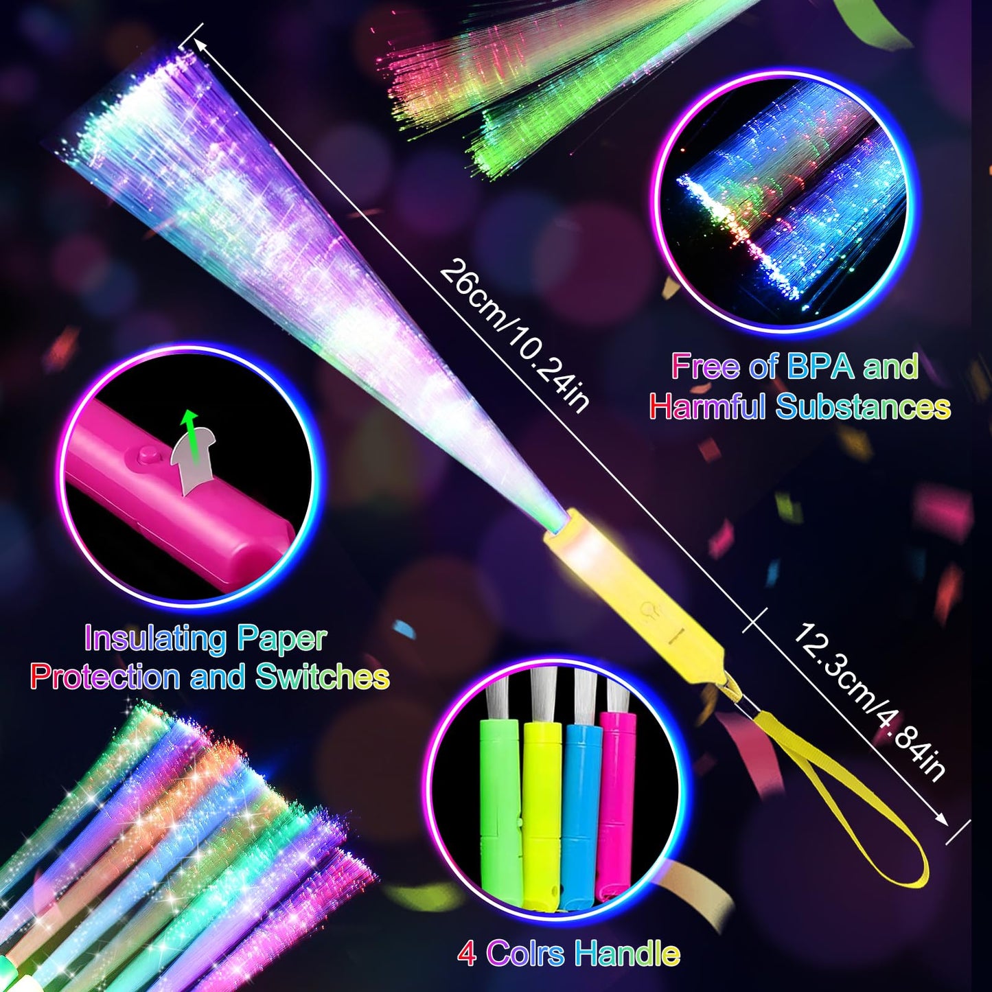 SHQDD 38 PCS Glow Sticks Bulk, Glow Fiber Optic Sticks, LED Light Wands, Glow in The Dark Party Supplies, Fiber Optic Wands for Weddings, Flashing LED Party Favors, Colorful Light Sticks