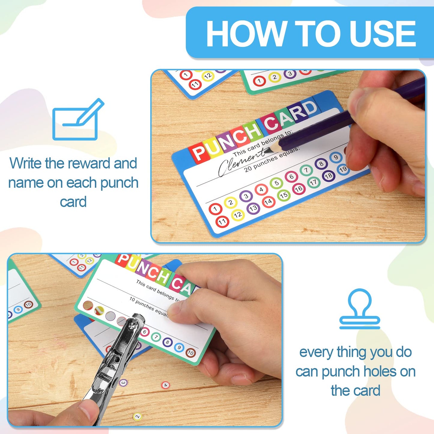 Punch Cards for Classroom, 240 Pack Kids Behavior Reward Punch Cards, Incentive Punch Card for kids, Business, Students, Teachers, 2 Styles